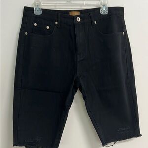 POL Black Jean Shorts Raw Cut-Off Hem